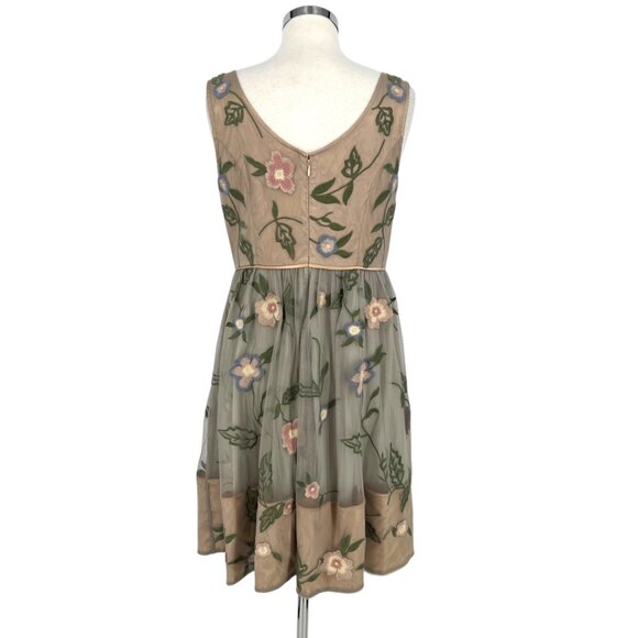 Sundance Peony Floral Embroidered Sleeveless Dress Beige Green Pink Size 8 - Picture 8 of 15